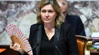 La présidente de l'Assemblée nationale Yaël Braun-Pivet, lors d'une séance de questions au gouvernement, le 7 avril 2026 à Paris 