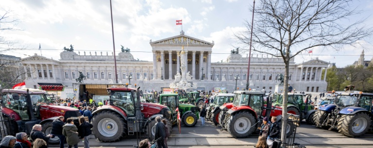 Manifestation d'agriculteurs devant le Parlement à Vienne pour pour réclamer l'étiquetage de l'origine des produits, le 1er avril 2026
