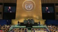 Le président iranien Massoud Pezeshkian lors de la 81e session de l'Assemblée générale des Nations unies à New York, le 23 septembre 2026