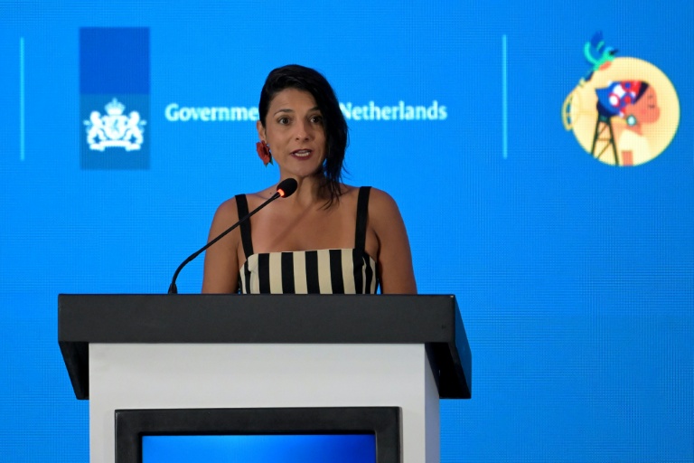 La ministre colombienne de l'Environnement, Irene Velez Torres, lors de la conférence sur la sortie des énergies fossiles à Santa Marta, en Colombie, le 28 avril 2026