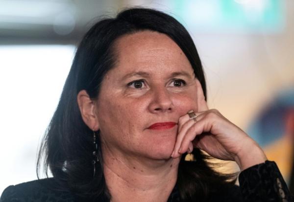 Johanna Rolland, maire sortante de Nantes et candidate du Parti socialiste à sa réélection, lors d'une conférence de presse à Nantes, le 2 février 2026 en Loire-Atlantique