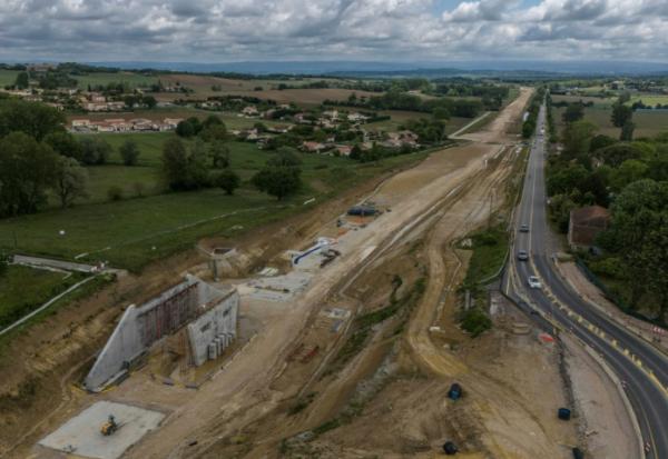 Chantier de l'autoroute A69 au niveau de Saint-Germain-des-Près, le 7 mai 2025