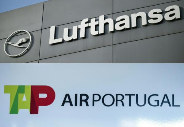Les logos de Lufthansa et TAP Air Portugal, repris par le groupe allemand, 14 octobre 2026