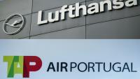 Les logos de Lufthansa et TAP Air Portugal, repris par le groupe allemand, 14 octobre 2026