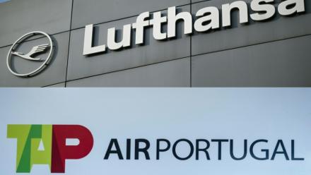 Les logos de Lufthansa et TAP Air Portugal, repris par le groupe allemand, 14 octobre 2026