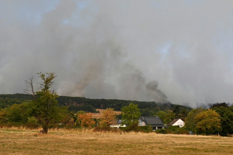 La fumée d'un incendie de forêt à Huertgenwald, dans l'ouest de l'Allemagne, le 14 août 2026