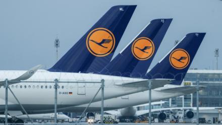 Des avions de la compagnie allemande Lufthansa au sol à l'aéroport international de Munich (Allemagne), lors d'une grève le 20 février 2024