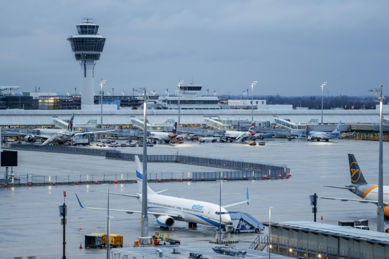 L'aéroport de Munich avec des avions cloués au sol en raison d'une grève, le 20 février 2024