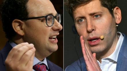 Les dirigeants d'Anthropic, Dario Amodei (g) en 2023, et d'Open AI, Sam Altman en 2025