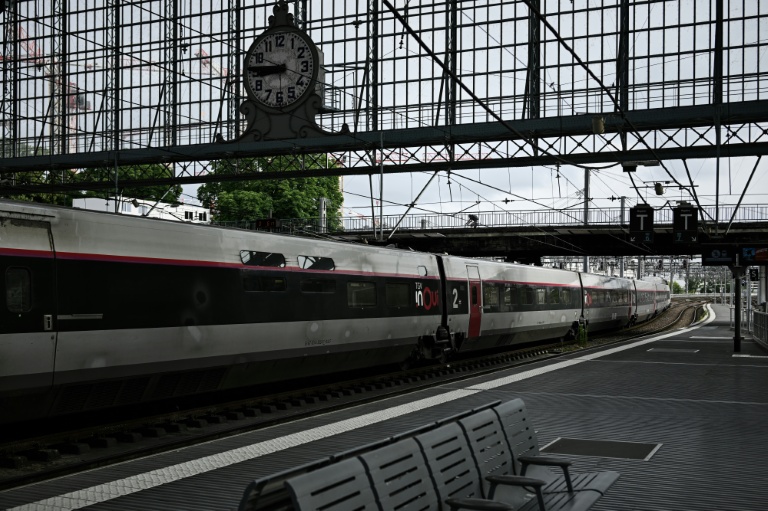 Un TGV à quai à la gare Saint-Jean déserte, lors d'une grève nationale à la SNCF, le 10 juin 2026 à Bordeaux