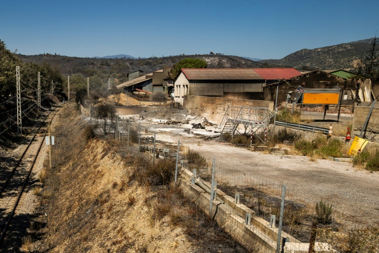 Les talus brulés le long de la ligne SNCF entre Perpignan et Villefranche près de Ille-sur-Têt dans les Pyrénées Orientales, photographiés le 7 juillet 2026, après un incendie