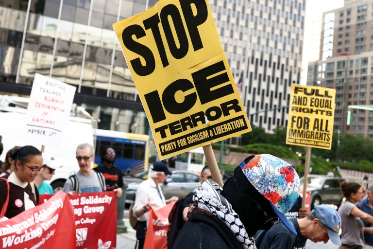 Manifestation contre la politique migratoire des Etats-Unis, à New York, le 28 août 2026
