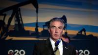 Le ministre de l'Intérieur de l'administration Trump, Doug Burgum, au G20 Energie à Houston, au Texas le 15 septembre 2026, aux Etats-Unis