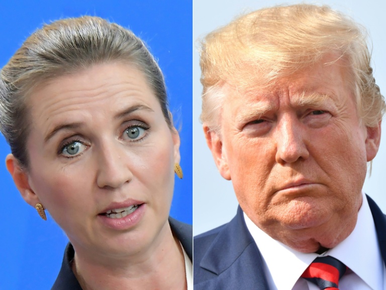 Cette combinaison d'images créée le 20 août 2019 montre la Première ministre danoise Mette Frederiksen et le président américain Donald Trump