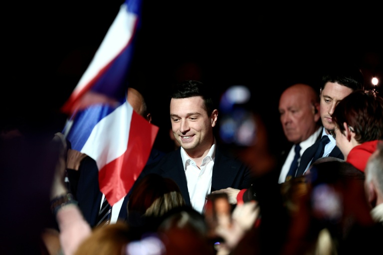 Le président du Rassemblement national (RN) Jordan Bardella, le 18 mars 2026 à Châlons-en-Champagne