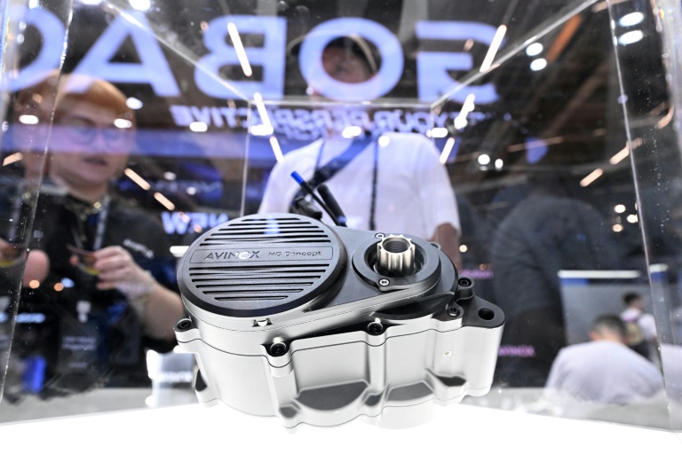 Un moteur de la marque Avinox pour vélo électrique exposé au salon Eurobike, le 24 juin 2026 à Francfort, en Allemagne