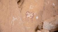 Des peintures sur les roches sur le site de Garoa Hallagana, dans l'Ennedi-Ouest, au Tchad, le 10 juillet 2025