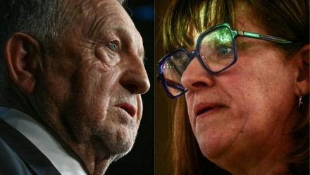 Ce montage photo, réalisé le 11 juin 2026, montre Jean-Michel Aulas,   à Lyon le 26 septembre 2025 et Véronique Sarselli, maire de Sainte-Foy-lès-Lyon et conseillère métropolitaine de Lyon, le 26 mars 2026