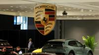 Le logo de Porsche au salon de l'auto de New York, aux Etats-Unis, le 11 avril 2026