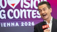 Le directeur général du groupe audiovisuel public ORF, Roland Weissmann, lors d'une conférence de presse sur l'actualité du Concours (ESC) à Vienne, le 26 février 2026 en Autriche