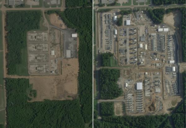Le site de la centrale à gaz de xAI près de Memphis entre juillet 2025 et juillet 2026, selon des images satellites de Planet Labs