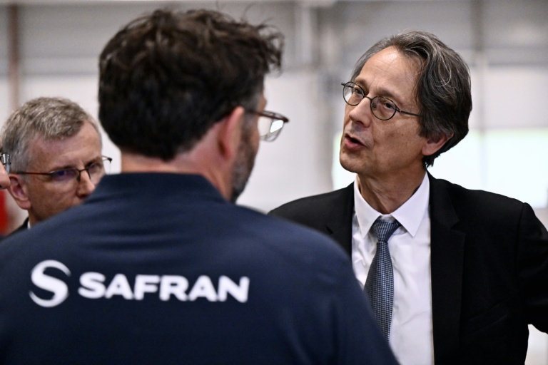 Le directeur général de Safran Olivier Andriès lors de l'inauguration de Safran Blades, la nouvelle usine de Safran Aero Boosters à Marchin, en Belgique, le 3 juin 2025