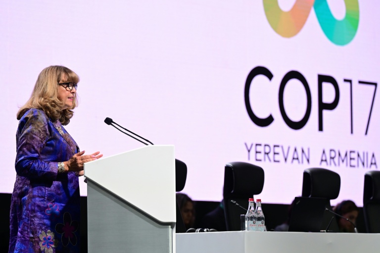 Astrid Schomaker, secrétaire exécutive de la Convention des Nations unies sur la diversité biologique, lors de la COP17 à Erevan, le 27 octobre 2026 en Arménie