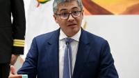 Le ministre de l'Economie, José Gabriel Espinoza, lors d'une conférence de presse à La Paz, le 6 avril 2026 en Bolivie