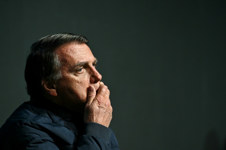 L'ex-président brésilien (2019-2023) Jair Bolsonaro lors d'une conférence dans l'Etat de Santa Catarina, au Brésil, le 6 juillet 2024
