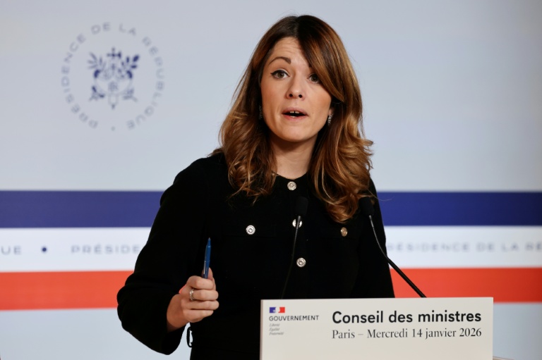 La porte-parole du gouvernement Maud Bregeon à l'issue du Conseil des ministres le 14 janvier 2026, à Paris