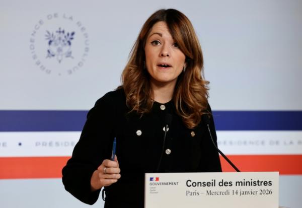 La porte-parole du gouvernement Maud Bregeon à l'issue du Conseil des ministres le 14 janvier 2026, à Paris