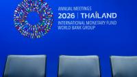 Logo de l'assemblée annuelle du Fonds monétaire international (FMI) à Bangkok, le 9 octobre 2026