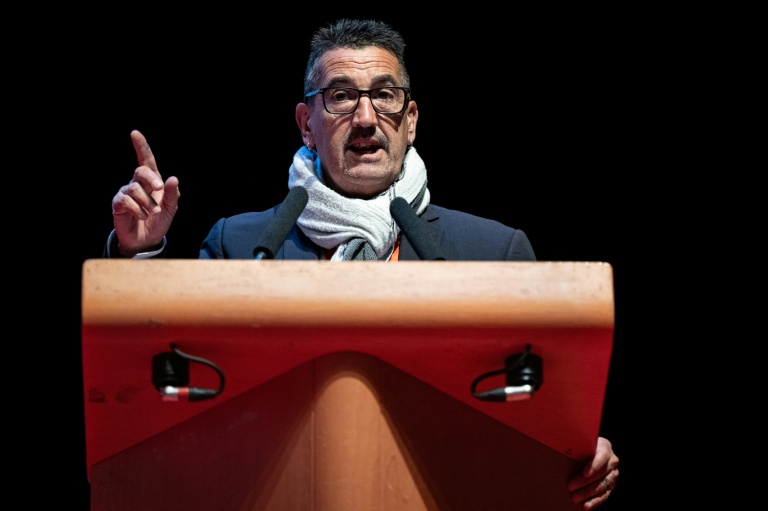Le secrétaire général de FO Frédéric Souillot à Dijon en Côte d'Or le 20 avril 2026