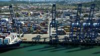 Vue aérienne du port de Balboa à Panama, le 30 janvier 2026
