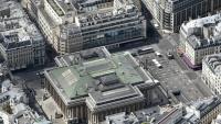Vue aérienne de la place de la Bourse, à Paris, le 14 juillet 2017