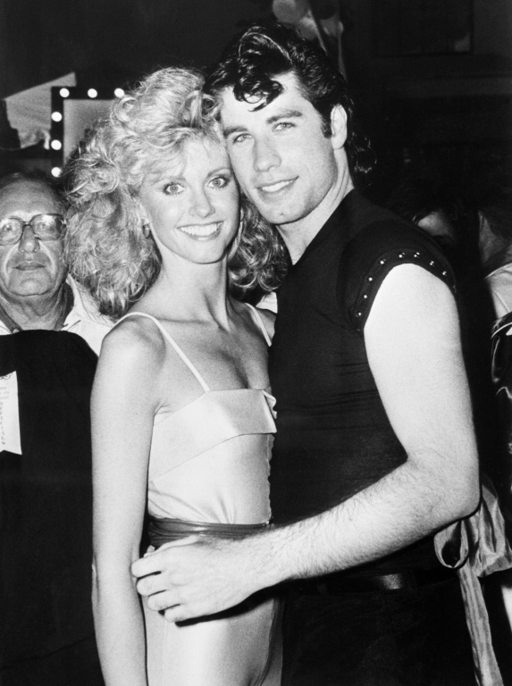 John Travolta et l'actrice  britannique Olivia Newton-Johnlors de la sortie du film 