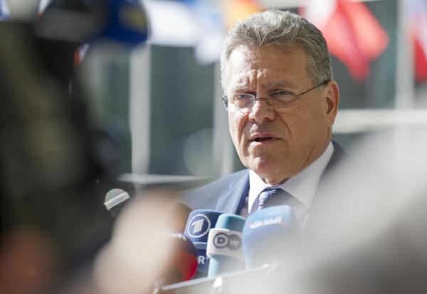 Le commissaire européen au Commerce Maros Sefocvic, à Luxembourg, le 7 avril 2025