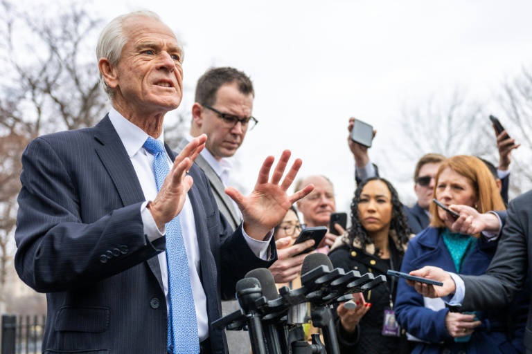 Le conseiller au commerce du président américain Donald Trump, Peter Navarro, s'adresse à la presse, le 25 février 2025 à Washington