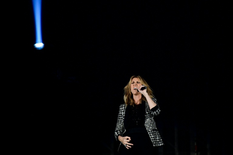 La chanteuse québécoise Céline Dion sur la scène de l'AccorHotels Arena à Paris, le 4 juillet 2017