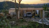 Une maison endommagée par la tornade à Pomas, le 24 août 2026