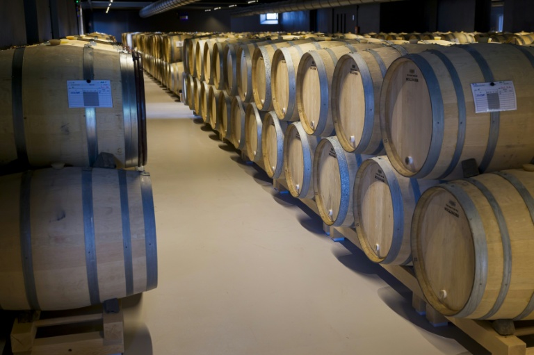 Des fûts de chêne dans la cave de la Maison Bollinger, à Aÿ (Marne), le 18 août 2026