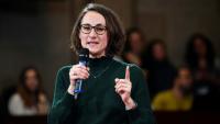 Claire Thoury lors de la convention citoyenne pour al fin de vie, au Conseil economique, social et environnemental (CESE) à Paris, le 2 avril 2023