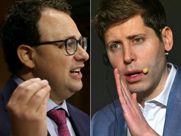 Le patron d'Anthropic Dario Amodei (G) et celui d'Open AI Sam Altman (D) proposent de ralentir le rythme d'amélioration de l'intelligence artificielle