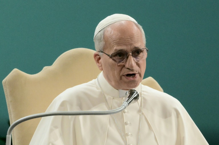 Pope Leo XIV attends the International Conference “Raising Hope for Climate Justice” on the occasion of the 10th Anniversary of the Encyclical Laudato Si’ at Mariapolis Center in Castel Gandolfo on October 01, 2025