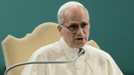 Pope Leo XIV attends the International Conference “Raising Hope for Climate Justice” on the occasion of the 10th Anniversary of the Encyclical Laudato Si’ at Mariapolis Center in Castel Gandolfo on October 01, 2025