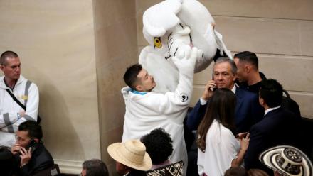 Le nouveau sénateur colombien et militant anticorruption, Luis Carlos Rúa, vêtu de son costume d'éléphant blanc, lors de la séance de prestation de serment au Congrès, le 20 juillet 2026 à Bogota