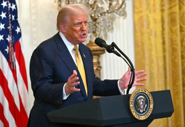 Le président américain Donald Trump prononce un discours lors d'une réception avec des membres républicains du Congrès à la Maison Blanche à Washington, le 22 juillet 2025