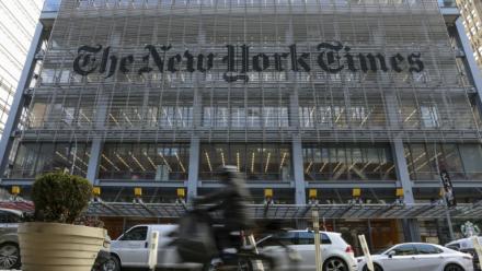 Façade du New York Times, dans la ville éponyme, le 22 janvier 2026