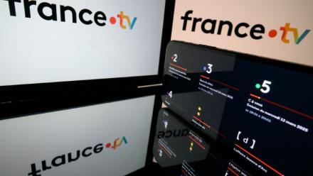 Le logo du groupe de télévision publique français France Télévisions, le 12 mars 2025