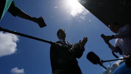 Le secrétaire américain Marco Rubio avant de prendre l'avion à Homestead, en Floride, le 21 mai 2026, pour se rendre à une réunion des ministres des Affaires étrangère de l'Otan en Suède